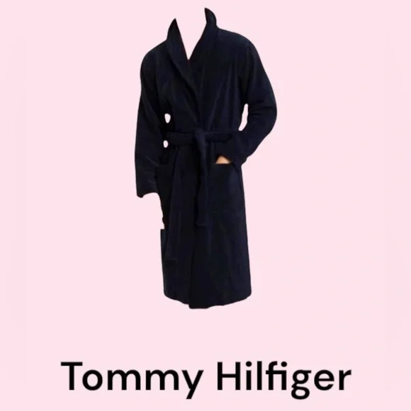 Tommy Hilfiger Unisex Sleepwear Heavy Terry One Size Robe Dark Blue 100% Cotton - Picture 1 of 16